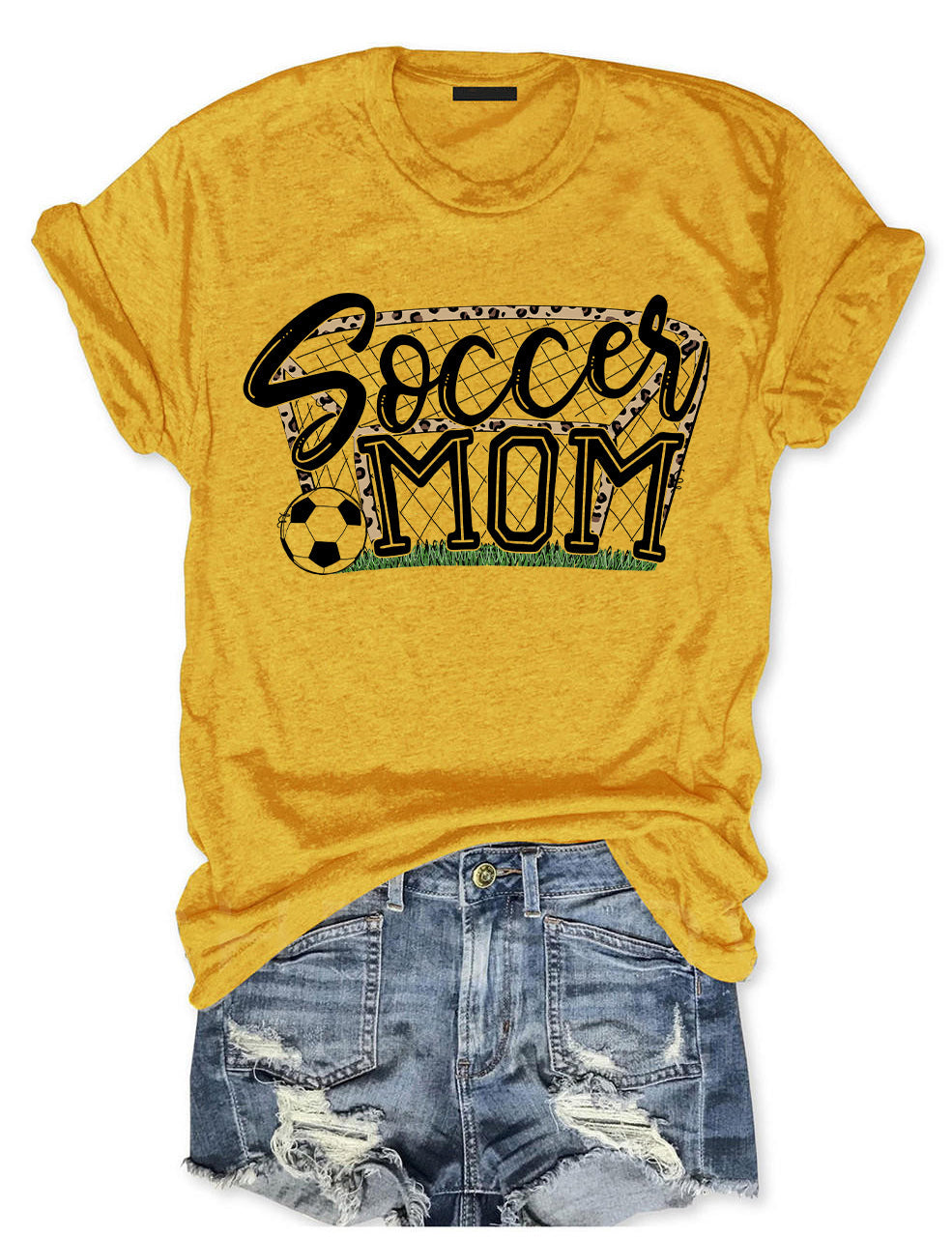 Soccer Mom with Leopard Print Net and Soccer Ball T-shirt