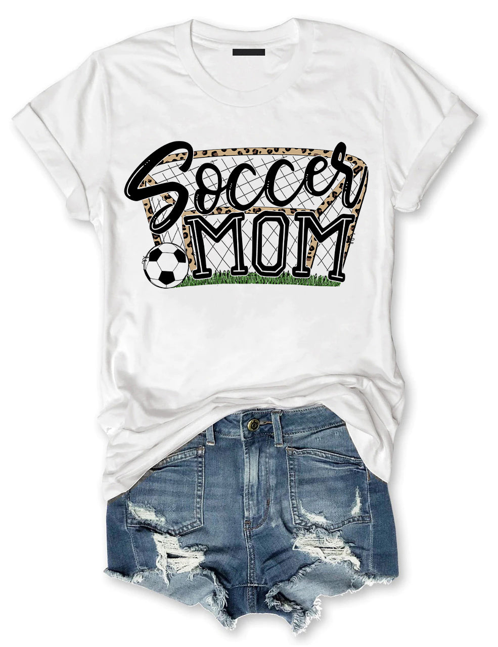 Soccer Mom with Leopard Print Net and Soccer Ball T-shirt