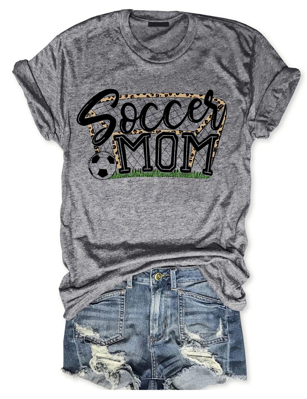 Soccer Mom with Leopard Print Net and Soccer Ball T-shirt