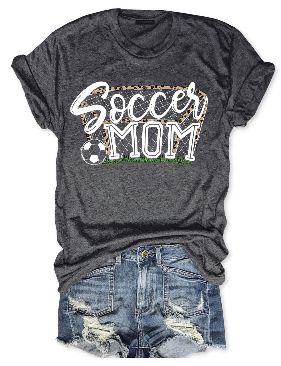 Soccer Mom with Leopard Print Net and Soccer Ball T-shirt