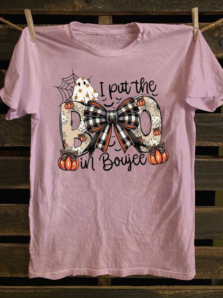 I put the Boo in Boujee Unisex T-Shirt ，Pumpkin Plaid Bow，Boo Jee Ghost，Gothic Halloween，
