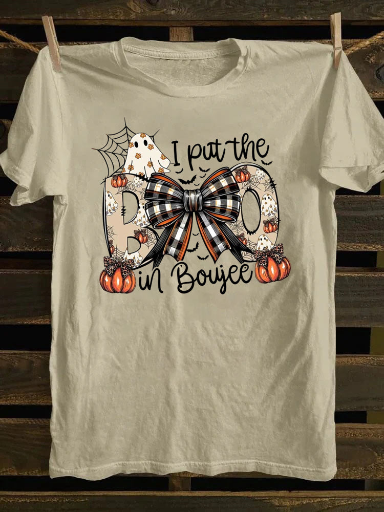 I put the Boo in Boujee Unisex T-Shirt ，Pumpkin Plaid Bow，Boo Jee Ghost，Gothic Halloween，