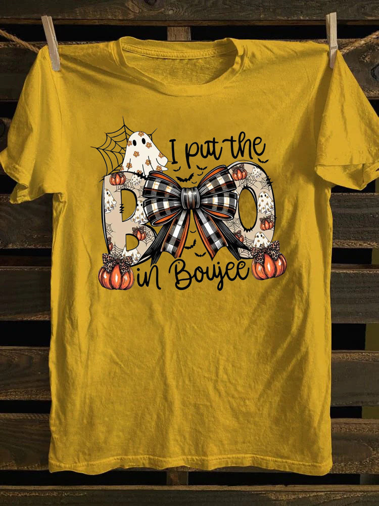 I put the Boo in Boujee Unisex T-Shirt ，Pumpkin Plaid Bow，Boo Jee Ghost，Gothic Halloween，