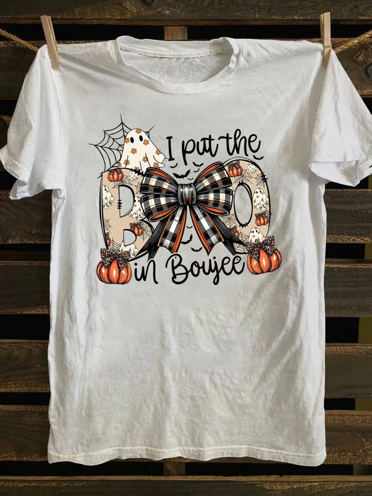 I put the Boo in Boujee Unisex T-Shirt ，Pumpkin Plaid Bow，Boo Jee Ghost，Gothic Halloween，