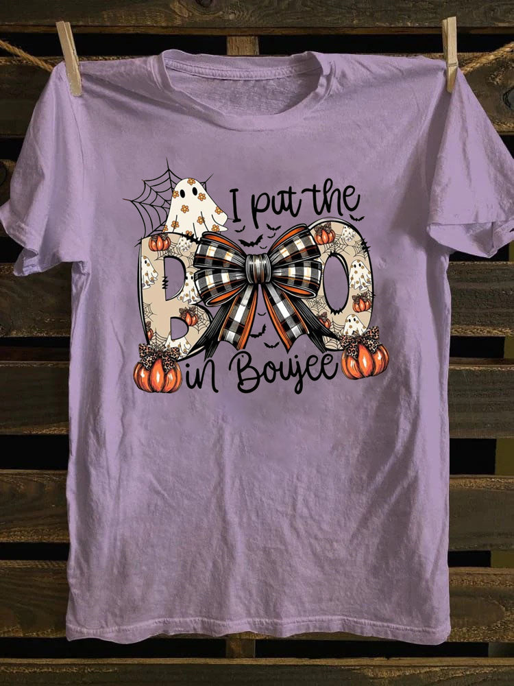 I put the Boo in Boujee Unisex T-Shirt ，Pumpkin Plaid Bow，Boo Jee Ghost，Gothic Halloween，