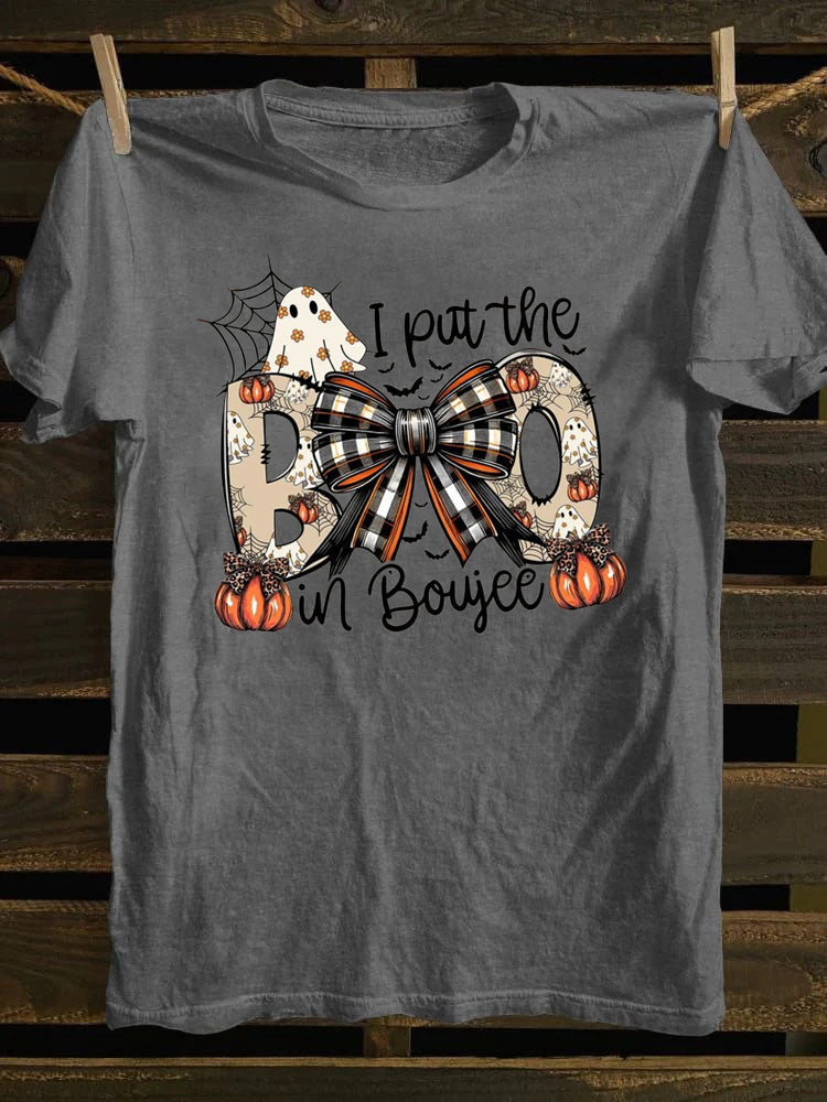I put the Boo in Boujee Unisex T-Shirt ，Pumpkin Plaid Bow，Boo Jee Ghost，Gothic Halloween，