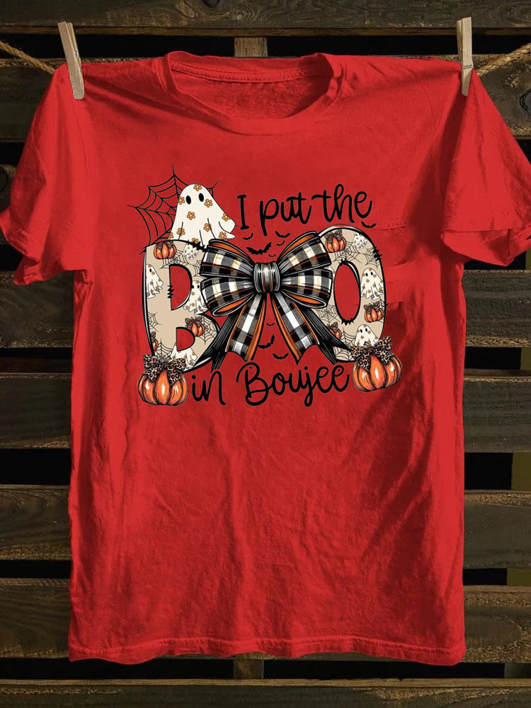 I put the Boo in Boujee Unisex T-Shirt ，Pumpkin Plaid Bow，Boo Jee Ghost，Gothic Halloween，