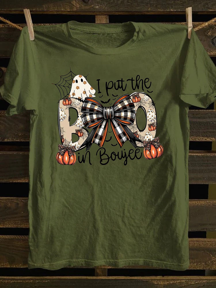 I put the Boo in Boujee Unisex T-Shirt ，Pumpkin Plaid Bow，Boo Jee Ghost，Gothic Halloween，