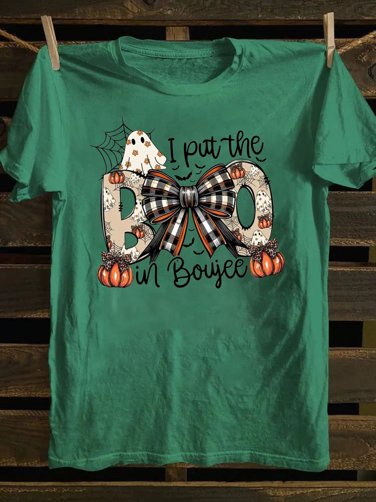 I put the Boo in Boujee Unisex T-Shirt ，Pumpkin Plaid Bow，Boo Jee Ghost，Gothic Halloween，