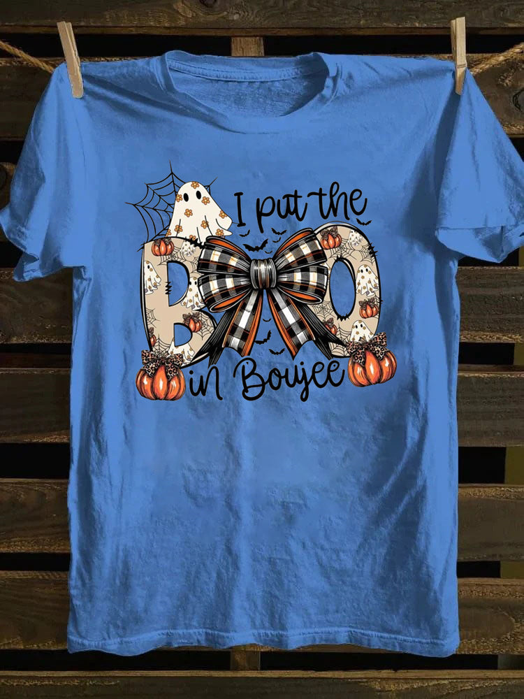 I put the Boo in Boujee Unisex T-Shirt ，Pumpkin Plaid Bow，Boo Jee Ghost，Gothic Halloween，