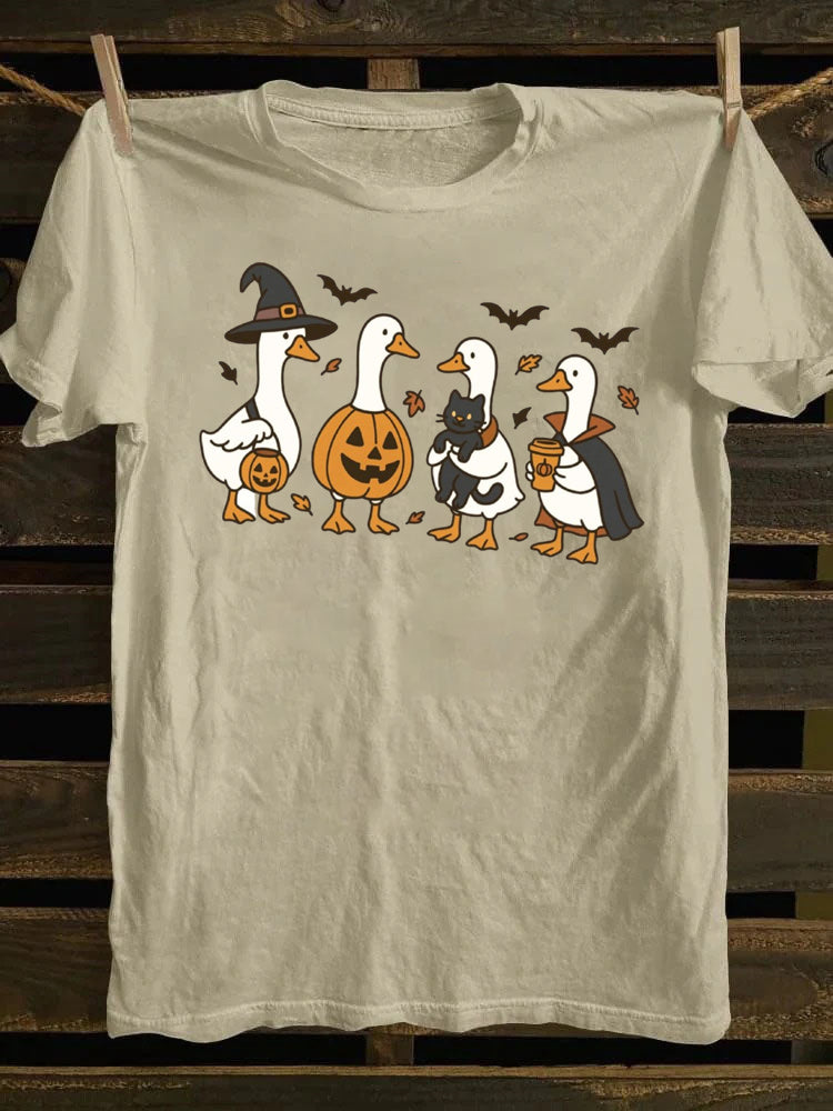 Halloween Ghost Pumpkin Spooky Silly Goose T-Shirt