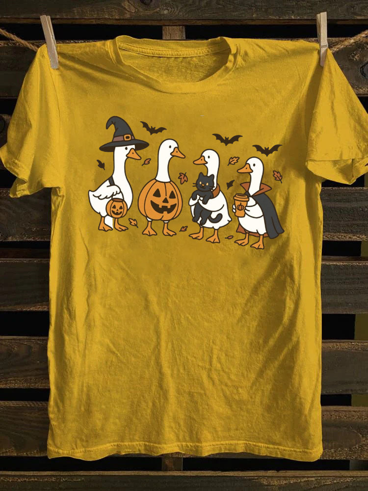 Halloween Ghost Pumpkin Spooky Silly Goose T-Shirt