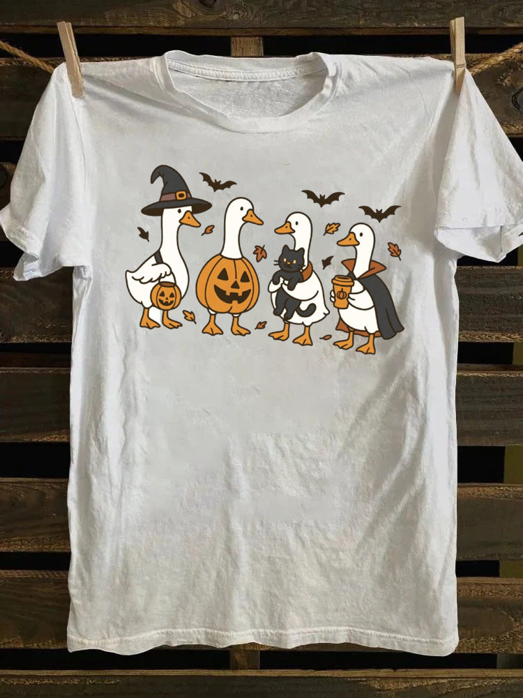 Halloween Ghost Pumpkin Spooky Silly Goose T-Shirt