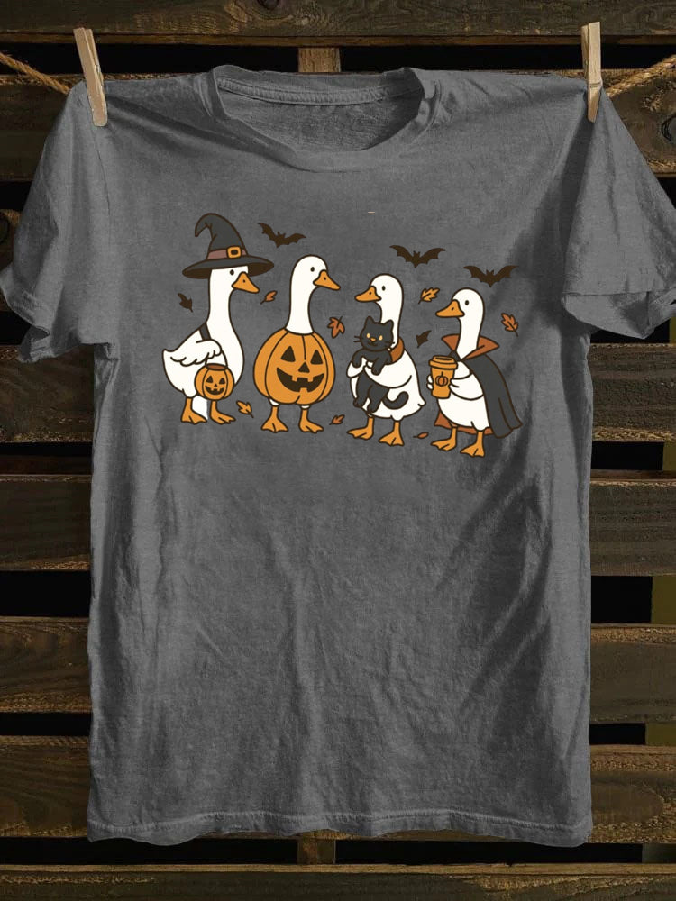 Halloween Ghost Pumpkin Spooky Silly Goose T-Shirt