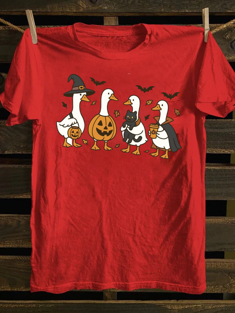 Halloween Ghost Pumpkin Spooky Silly Goose T-Shirt