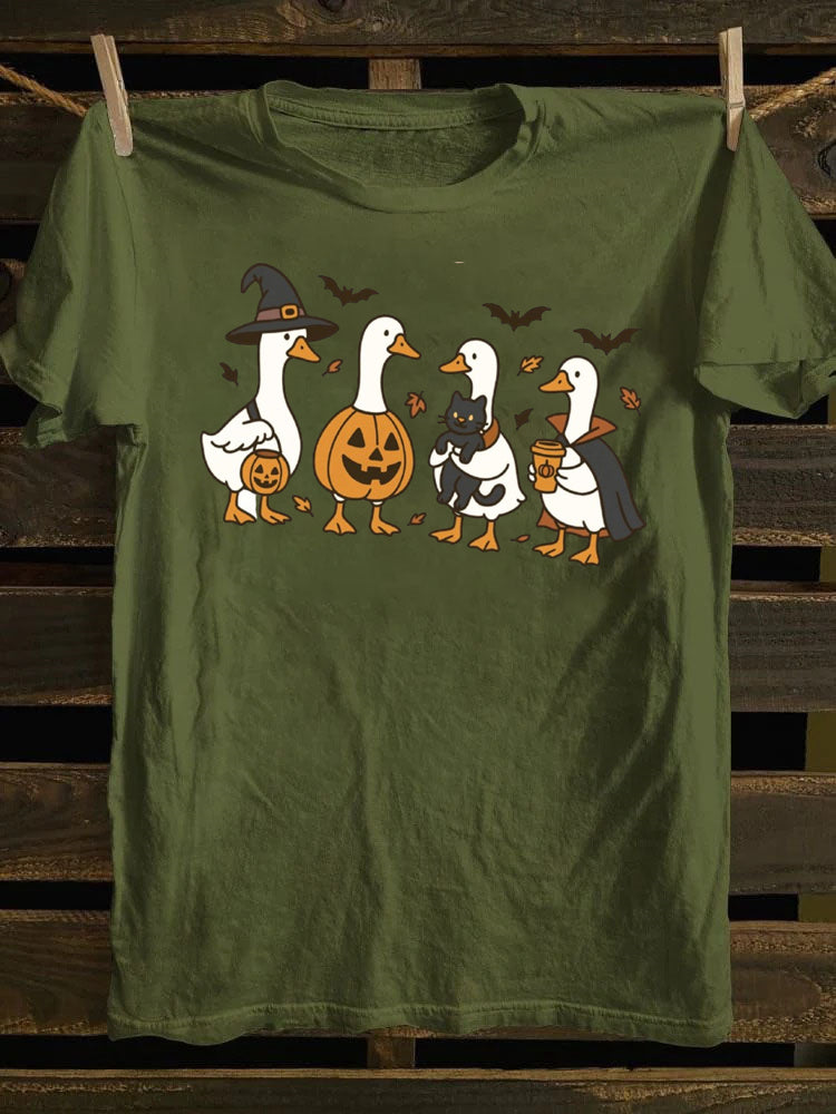 Halloween Ghost Pumpkin Spooky Silly Goose T-Shirt