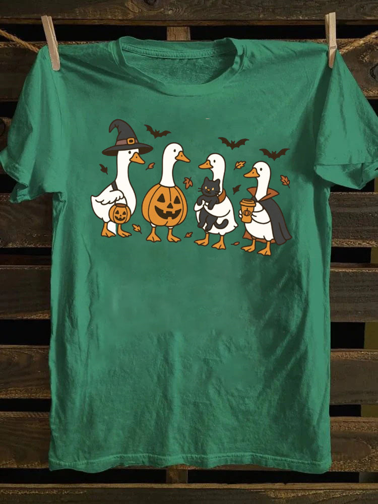 Halloween Ghost Pumpkin Spooky Silly Goose T-Shirt
