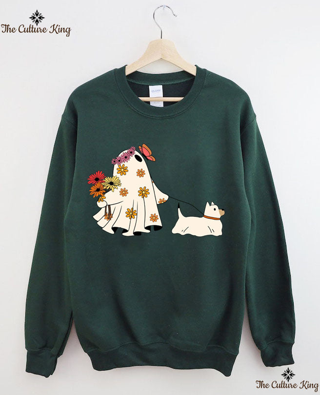 Ghost Walking Dog Halloween Sweatshirt