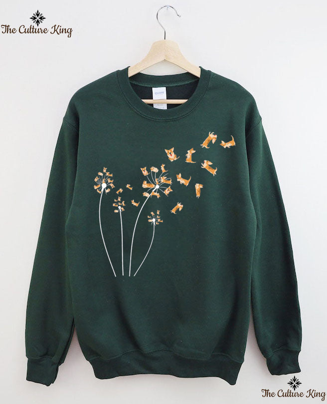 Dandelion Corgi Flower ， Dog Lovers Sweatshirt