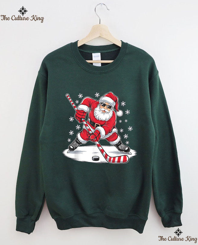 Santa Ice Hockey Christmas Sweatshirt