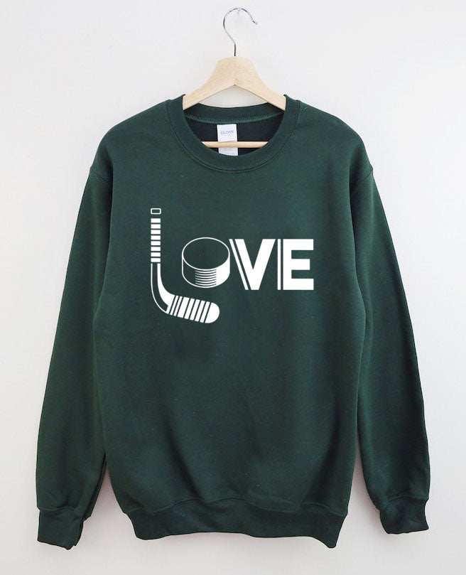 Hockey Love with Stick and Puck Sweatshirt