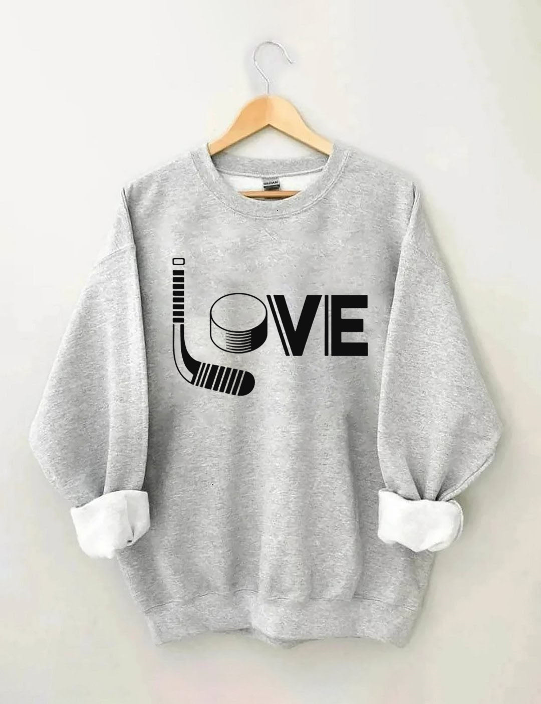 Hockey Love with Stick and Puck Sweatshirt