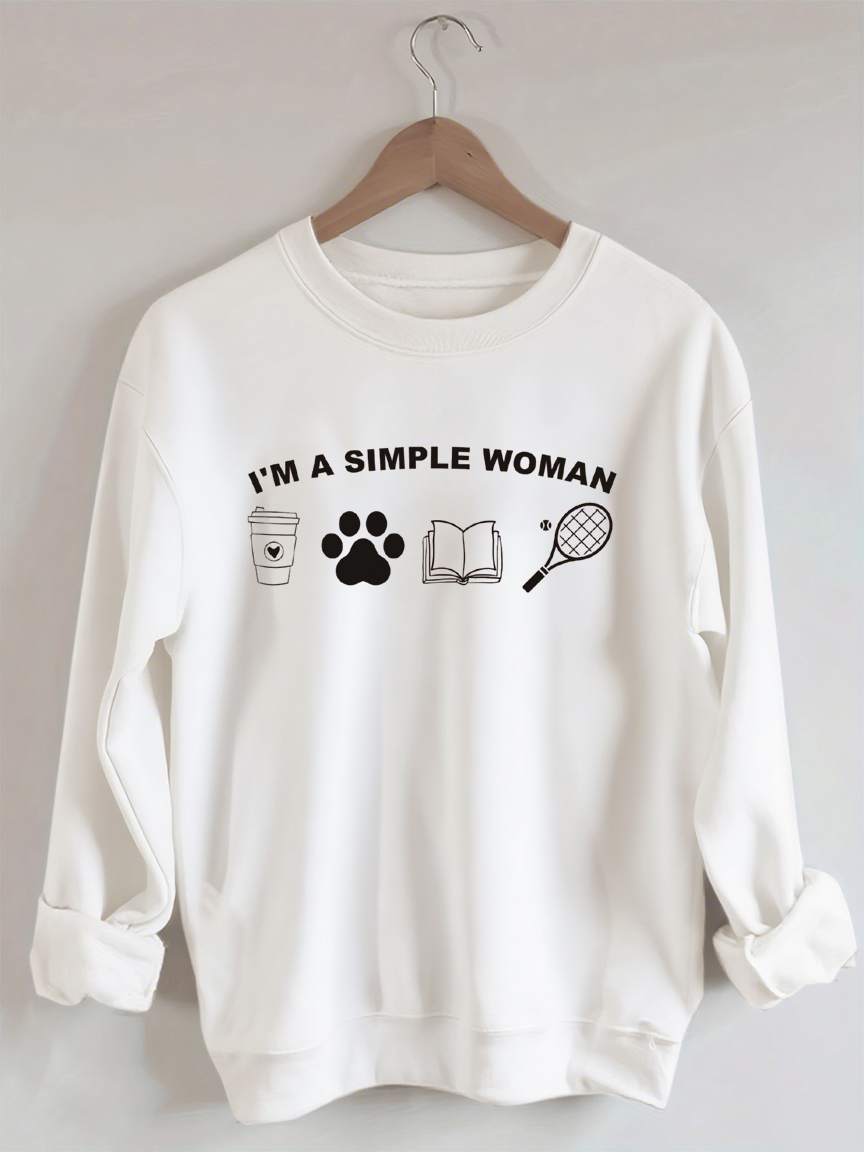 I Am A Simple Woman Shirt, Coffee Dog Book Tennis Girl Sweatshirt