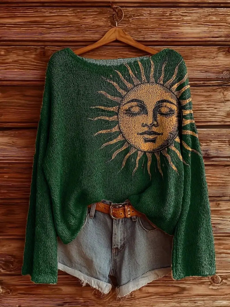 Women'S Casual Fashionable and Simple Street Photography Ancient Patterns Sweater
