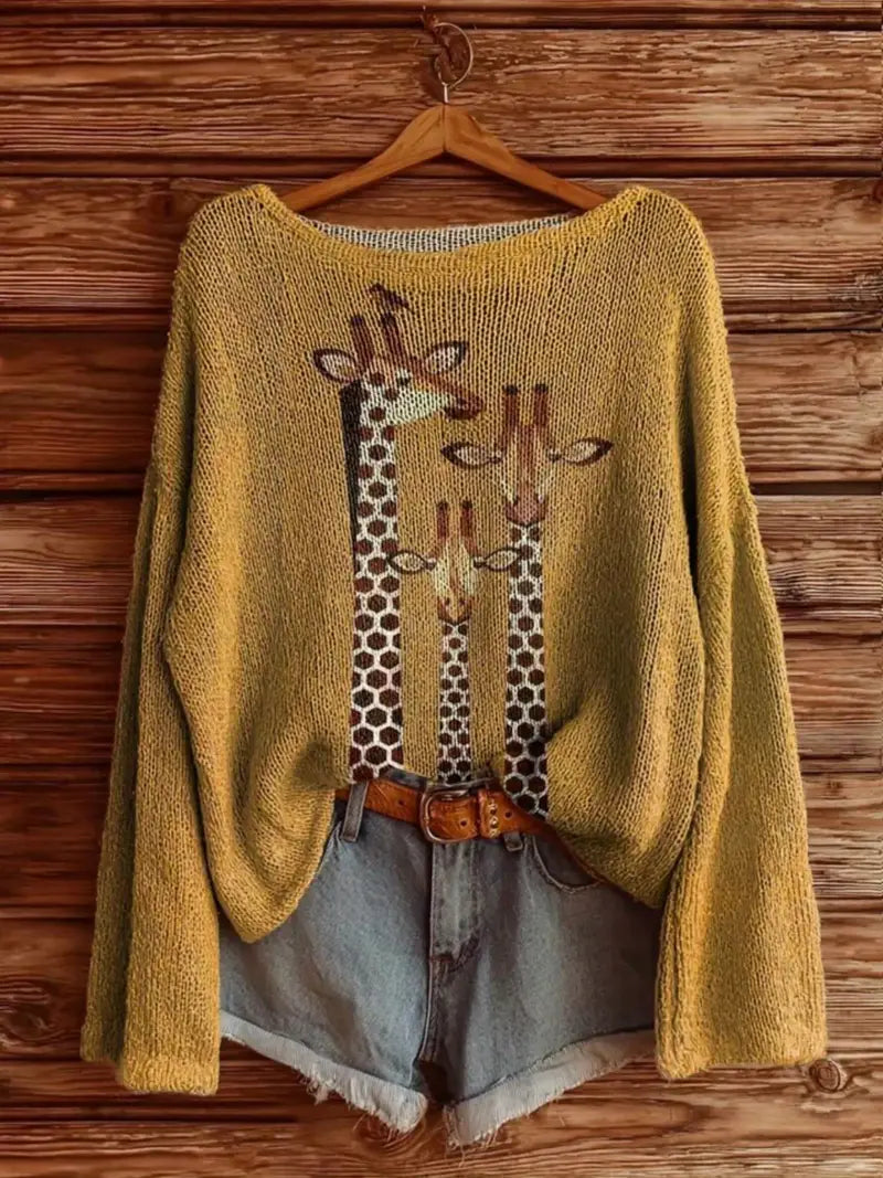 Women's Mustard-yellow Giraffe Sweater