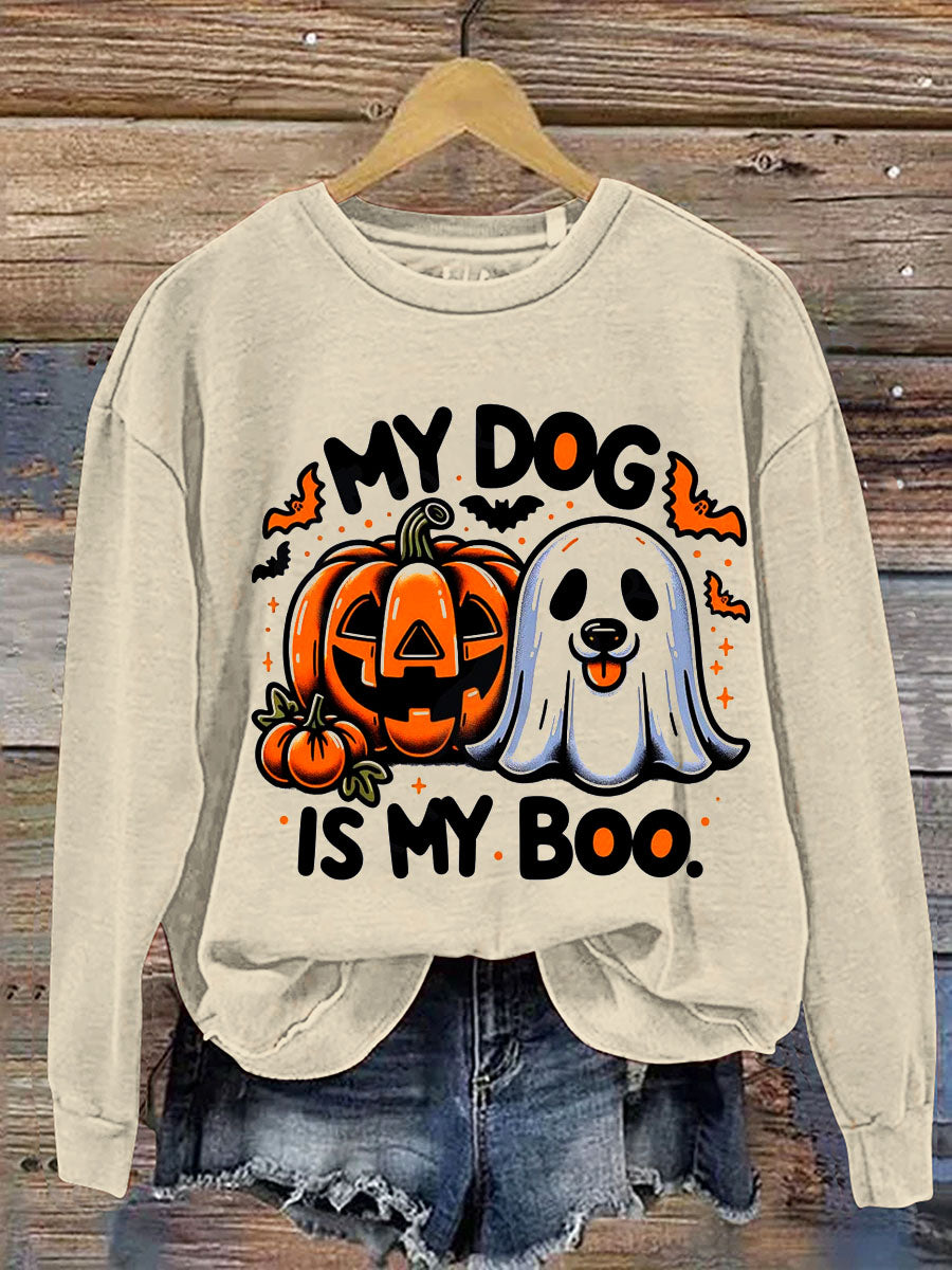 My Dog Is My Boo Halloween Print Casual  Sweatshirt
