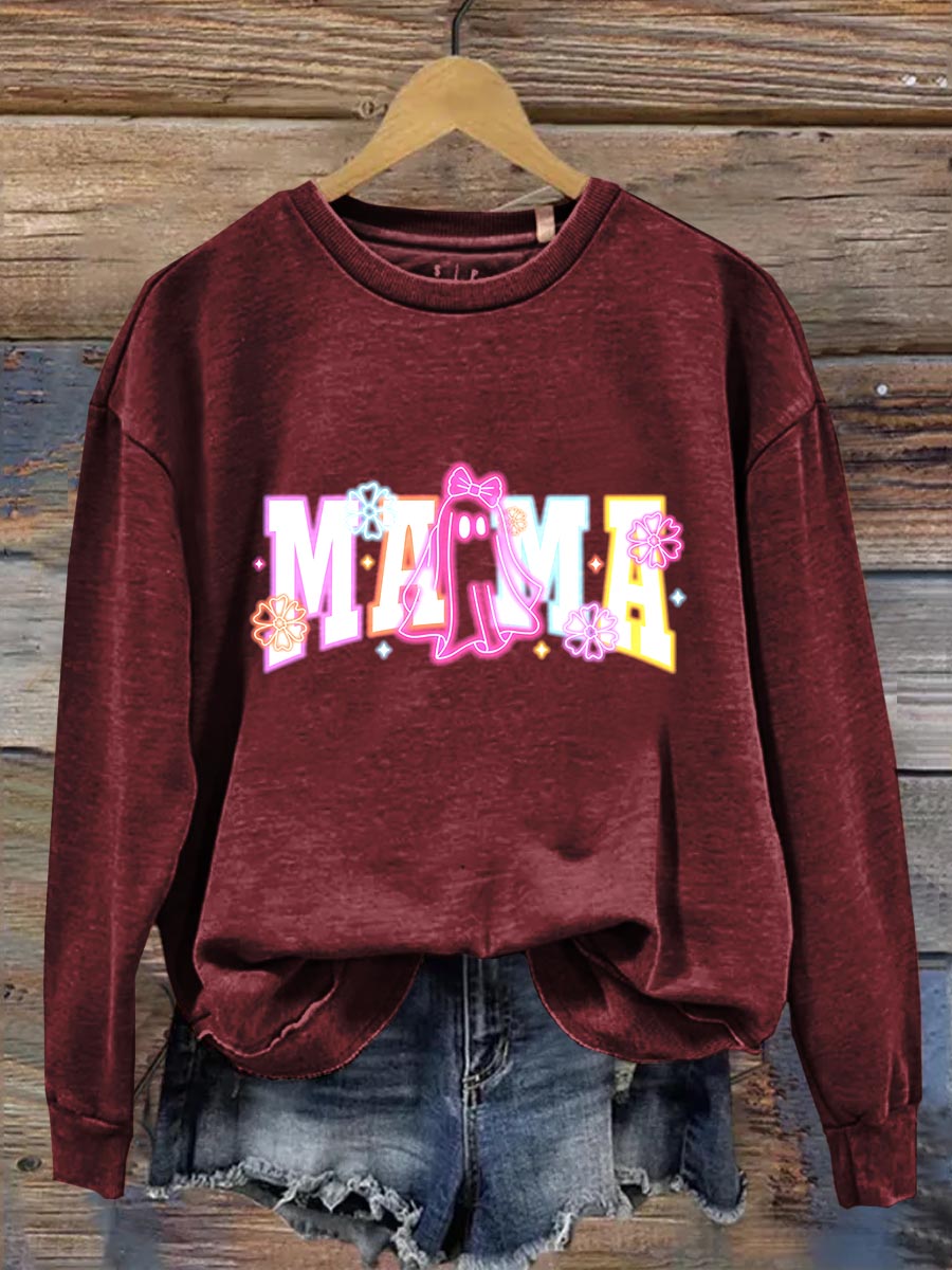 Neon Ghost Mama Halloween Art Print Casual  Sweatshirt