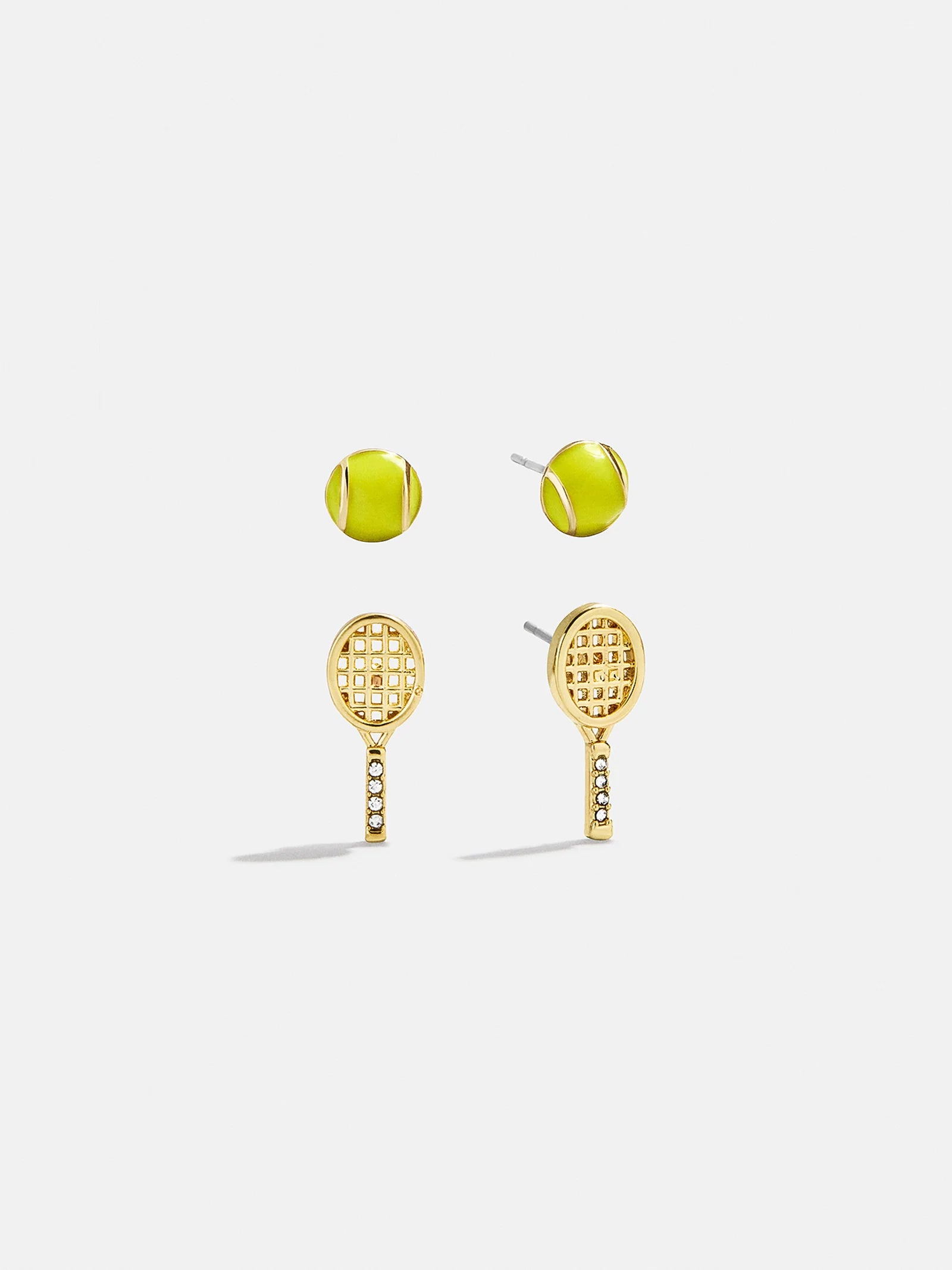 Match point pave tennis racket & ball stud earrings, set of 2