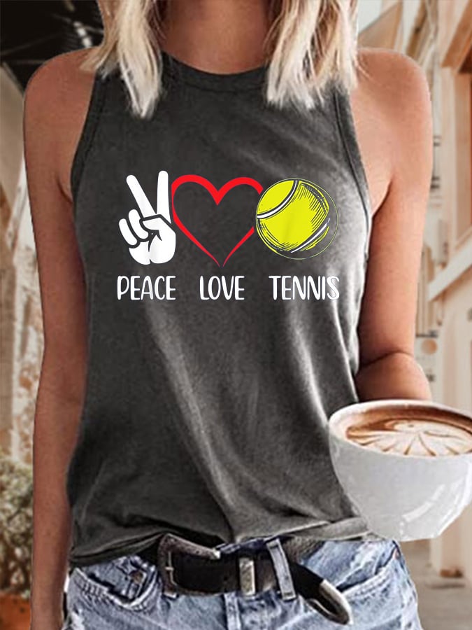 Women's Peace Love Tennis Print Casual Tank Top