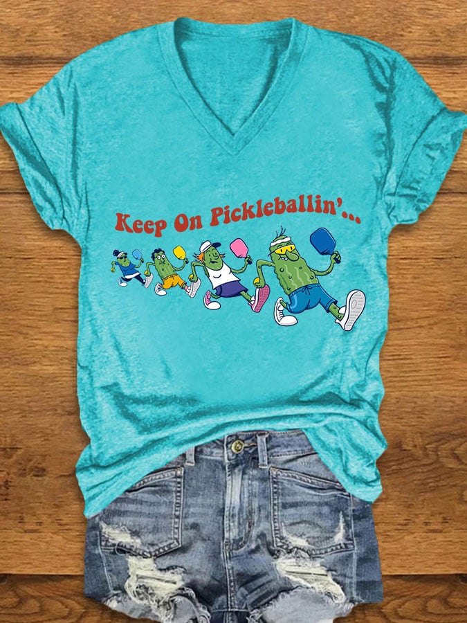 Women's pickleball enthusiasts "keep on pickleballin..." T-shirt