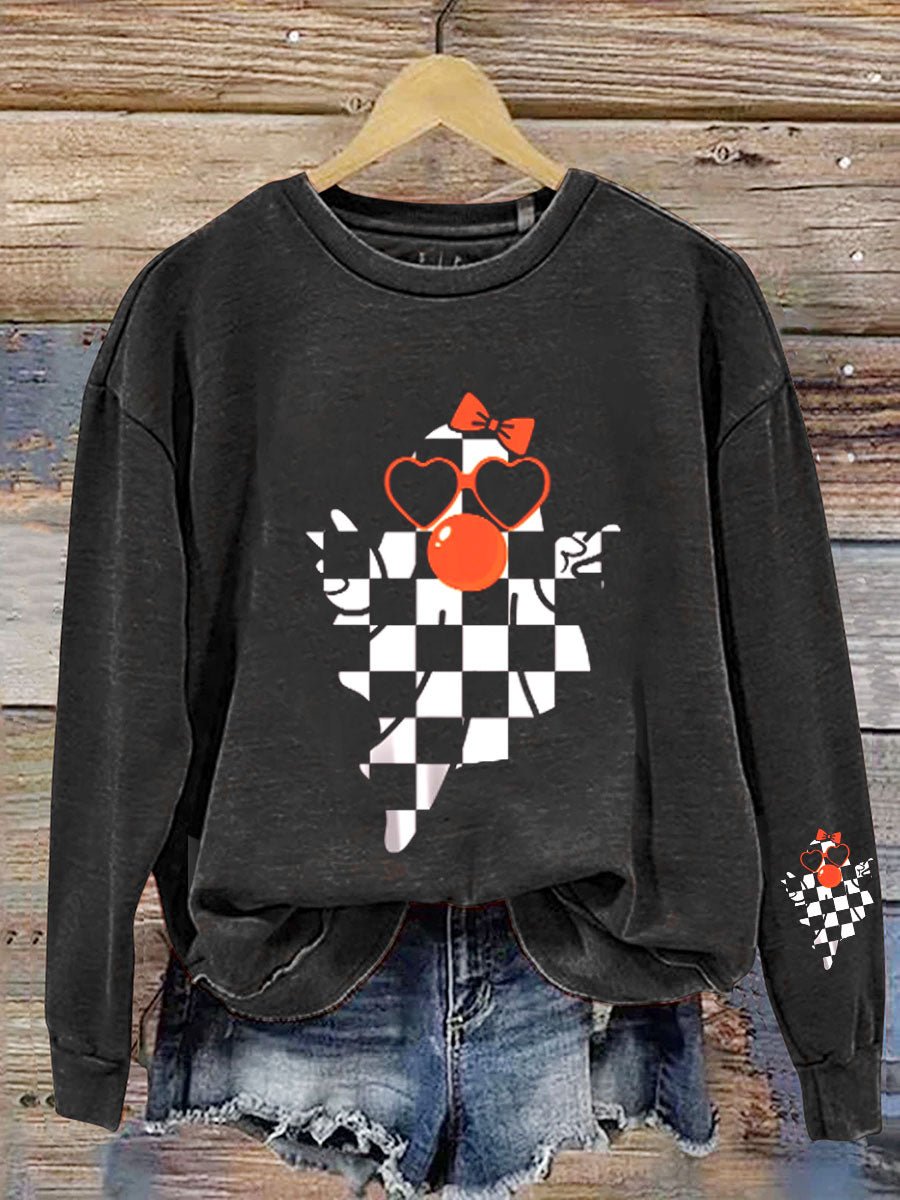Funny Retro Halloween Ghost Print Casual  Sweatshirt