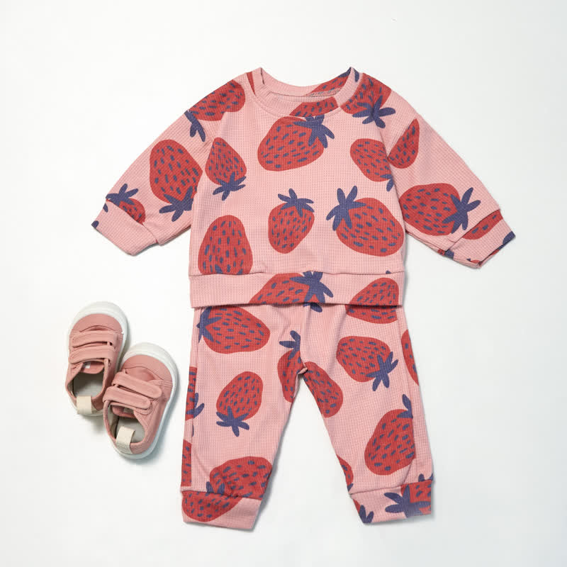 Baby Strawberry Waffle Sweatshirt 2-piece Set