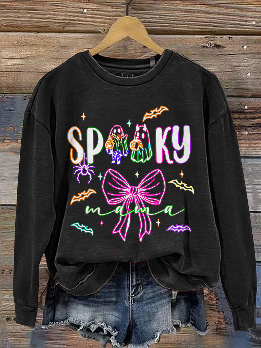 Coquette Halloween Neon Cute Ghost Casual Print Sweatshirt