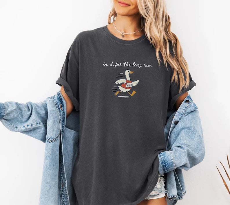 In It for the Long Run Goose Tee for Runners,Funny Goose Marathon Runner T-Shirt