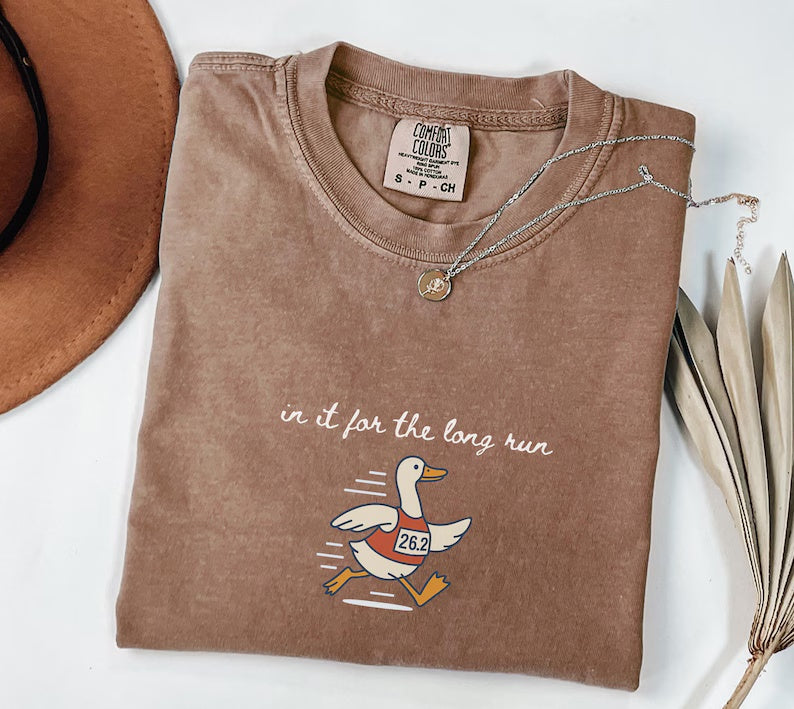 In It for the Long Run Goose Tee for Runners,Funny Goose Marathon Runner T-Shirt
