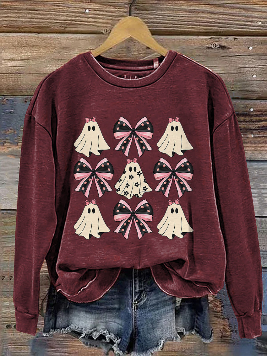 Coquette Halloween Pumpkin Cute Ghost Casual Print Sweatshirt