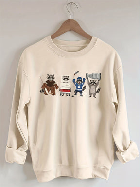 Funny Raccoon Hockey Player Game Day Sweatshirt