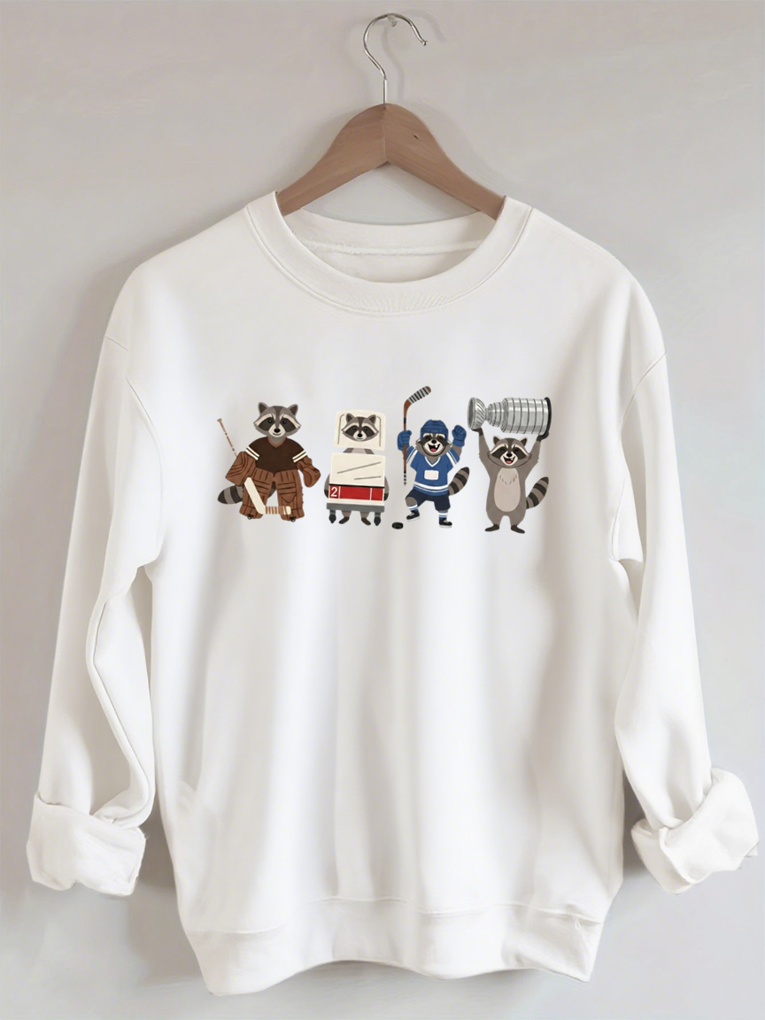 Funny Raccoon Hockey Player Game Day Sweatshirt
