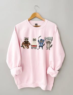 Funny Raccoon Hockey Player Game Day Sweatshirt