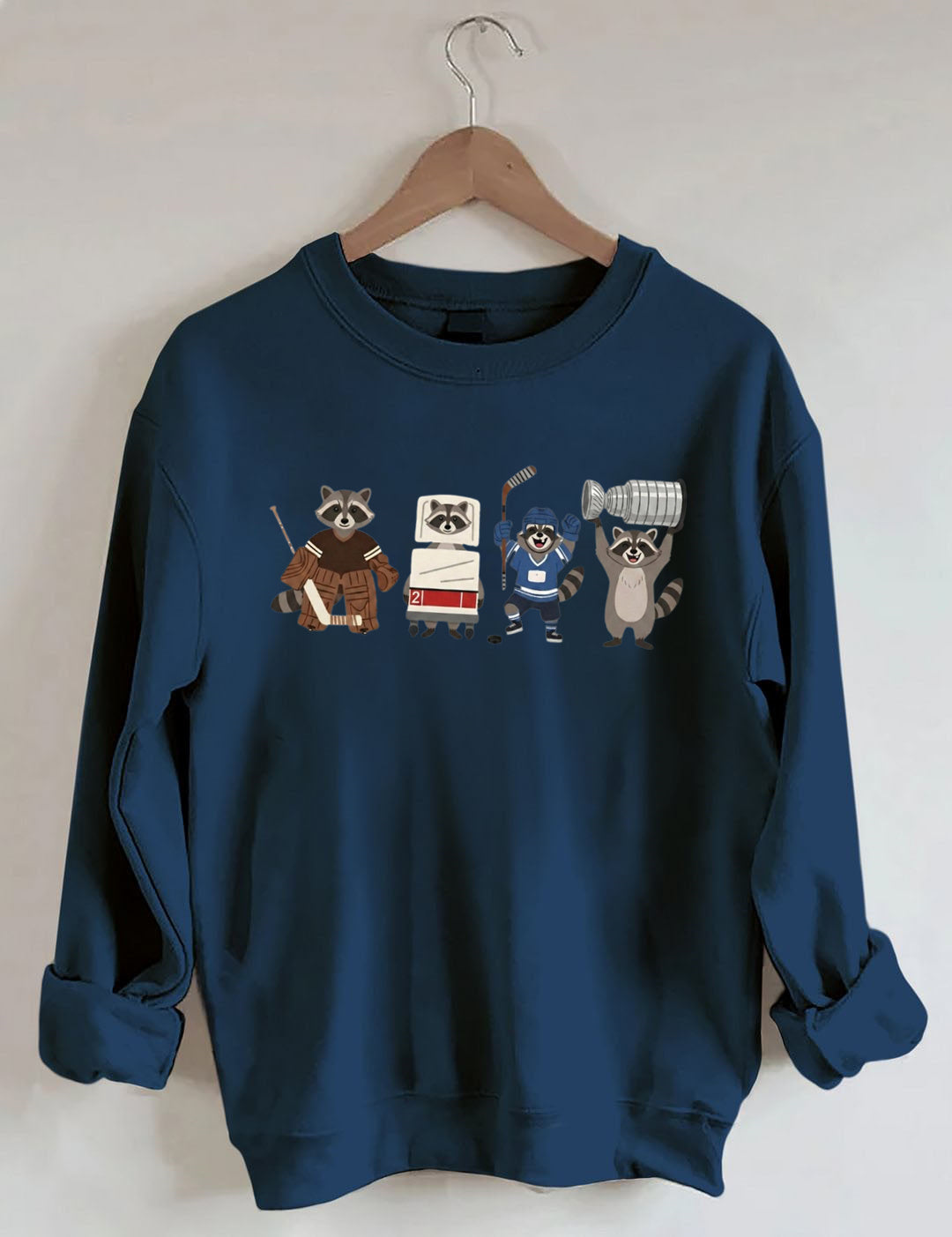 Funny Raccoon Hockey Player Game Day Sweatshirt