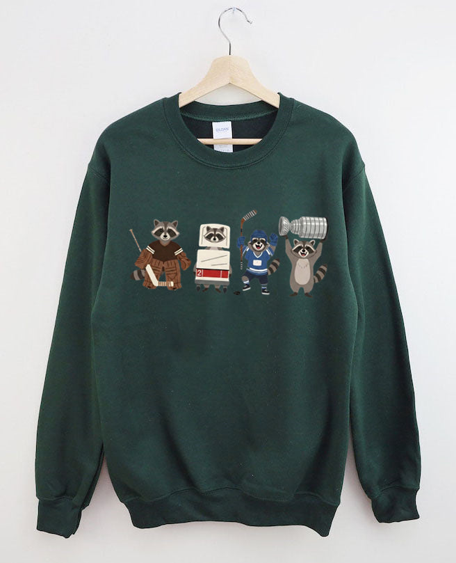 Funny Raccoon Hockey Player Game Day Sweatshirt