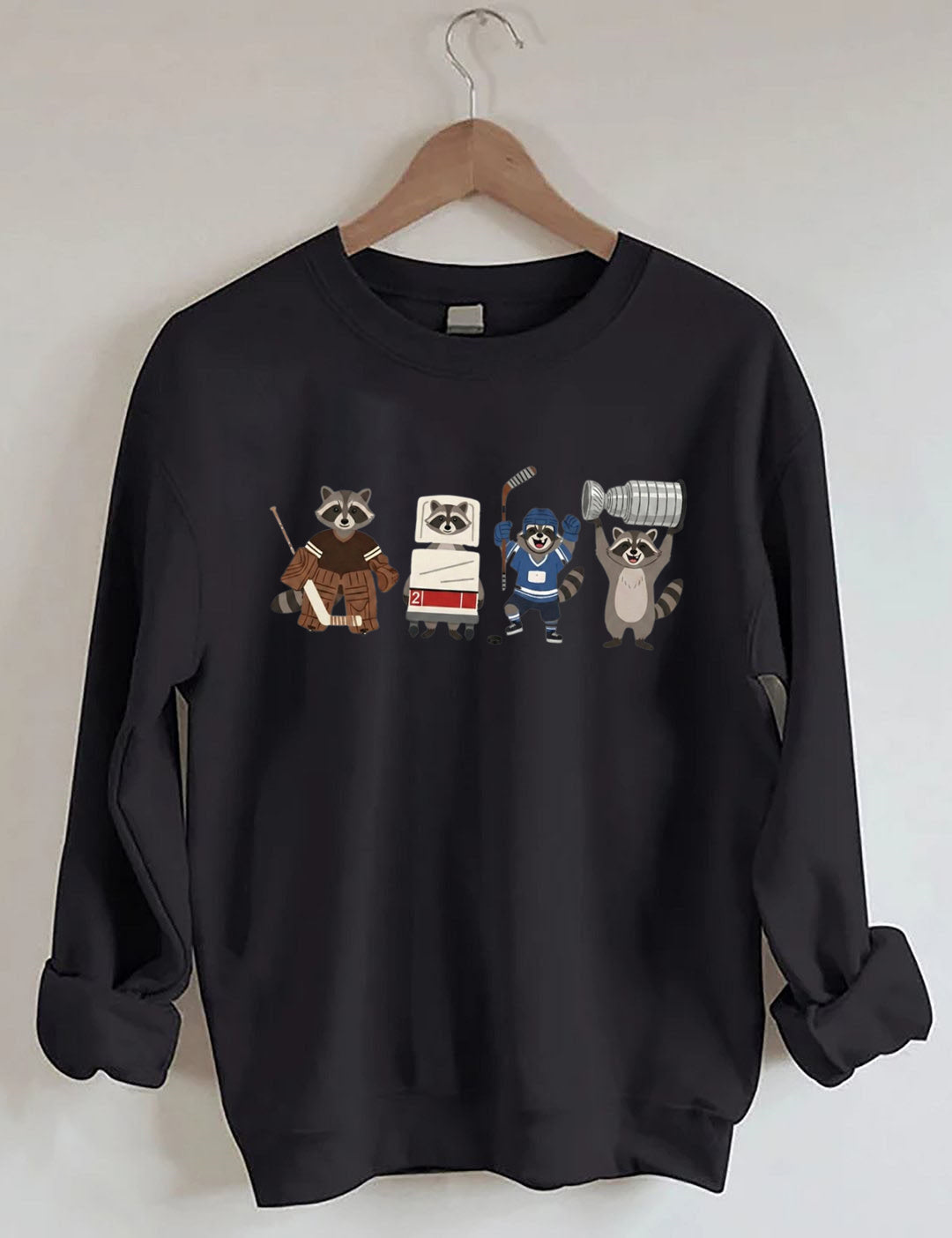 Funny Raccoon Hockey Player Game Day Sweatshirt