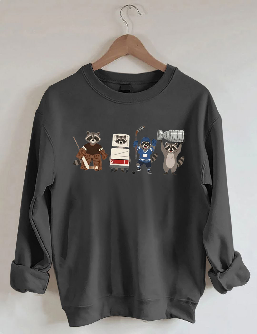 Funny Raccoon Hockey Player Game Day Sweatshirt