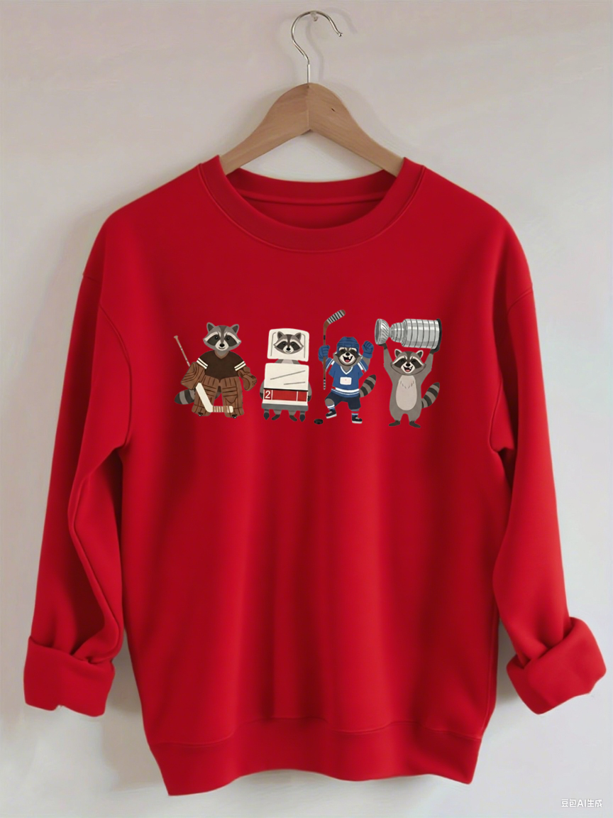 Funny Raccoon Hockey Player Game Day Sweatshirt