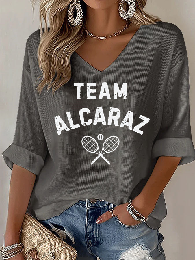 V-Neck Alcaraz Tennis Mid-Sleeve Top