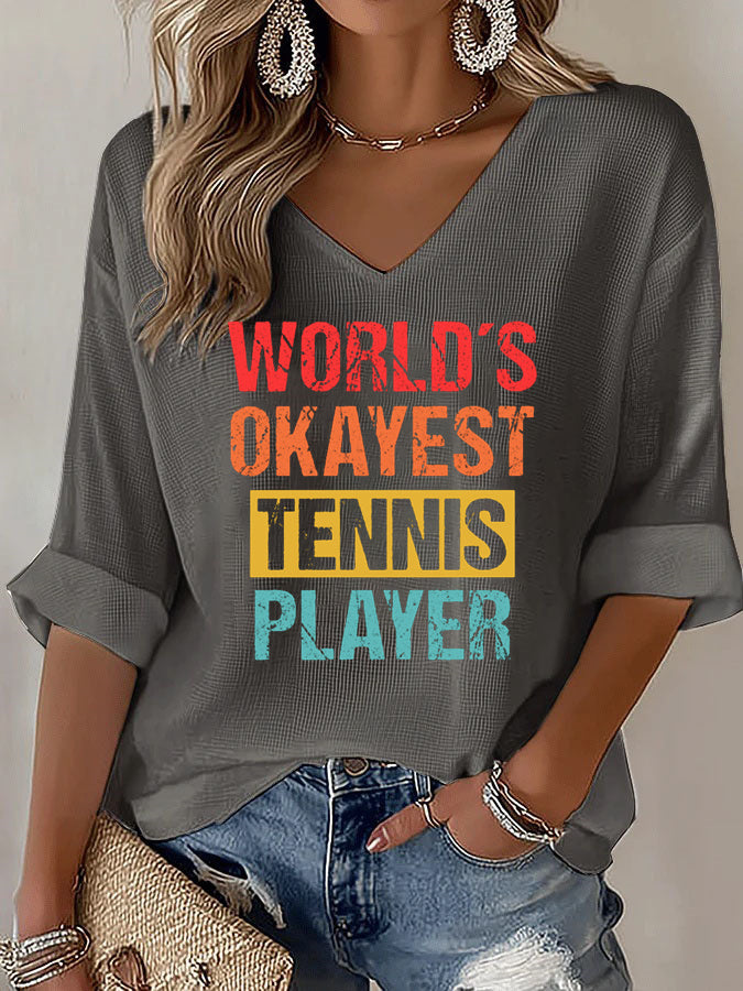 V-Neck World's Okayest Tennis Player T-Shirt